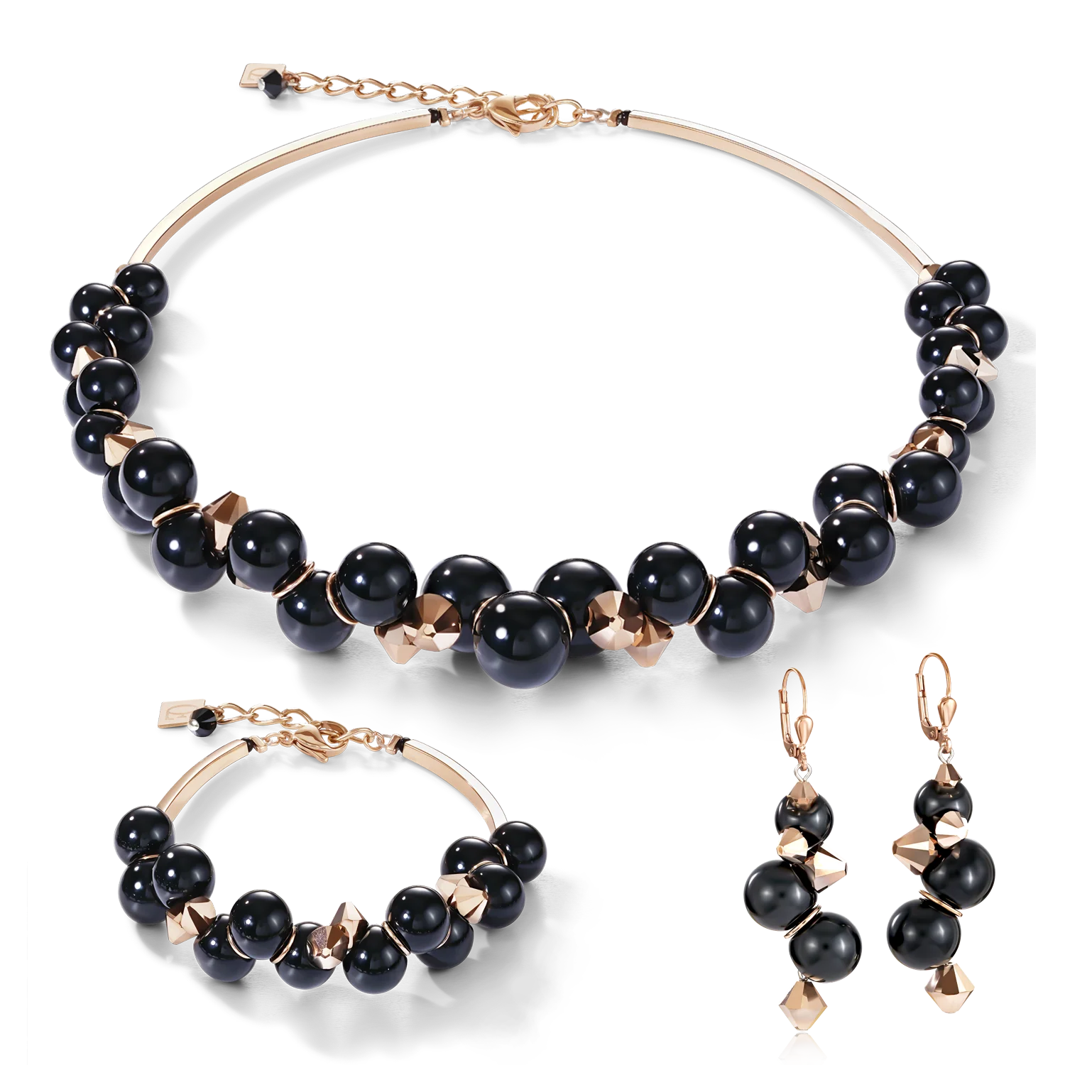 Bracelet verre acrylique noir & Cristaux  or rose - Image 3