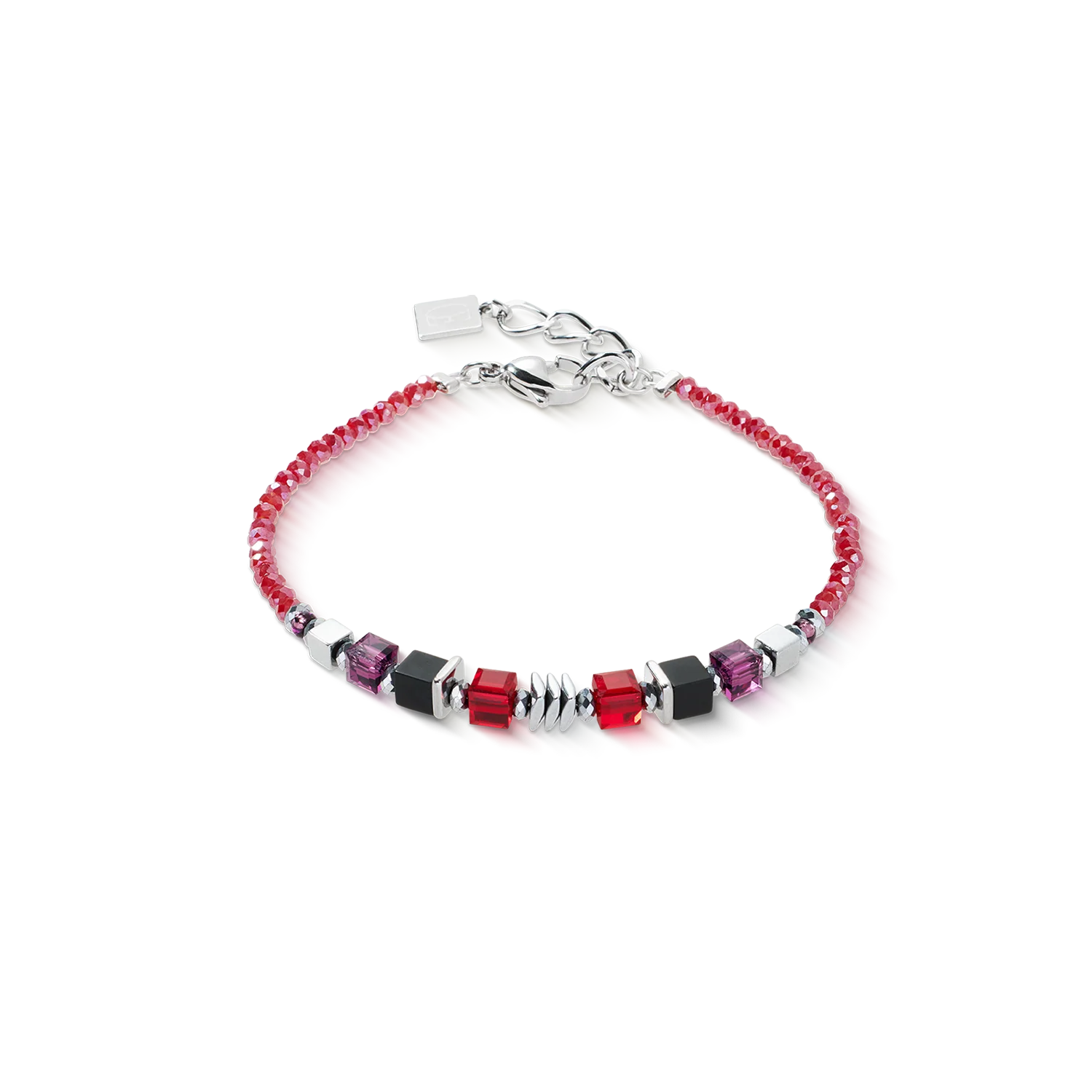 Bracelet Wave Cube Flow argent-rouge