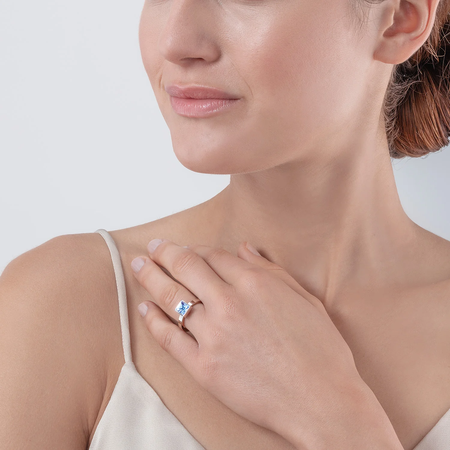 Brilliant Square big bague argent bleu clair - Image 4