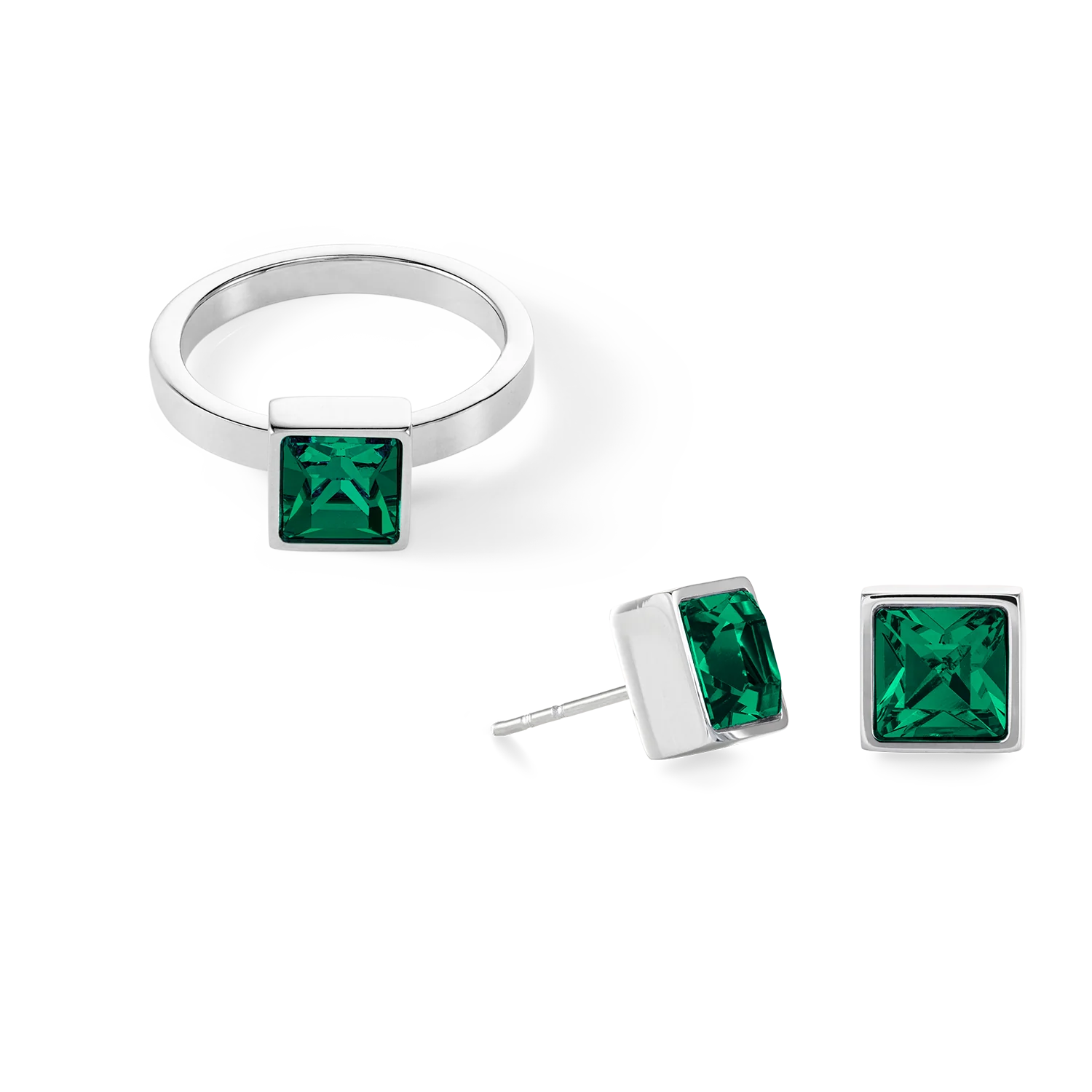 Brilliant Square big bague argent vert foncé - Image 3