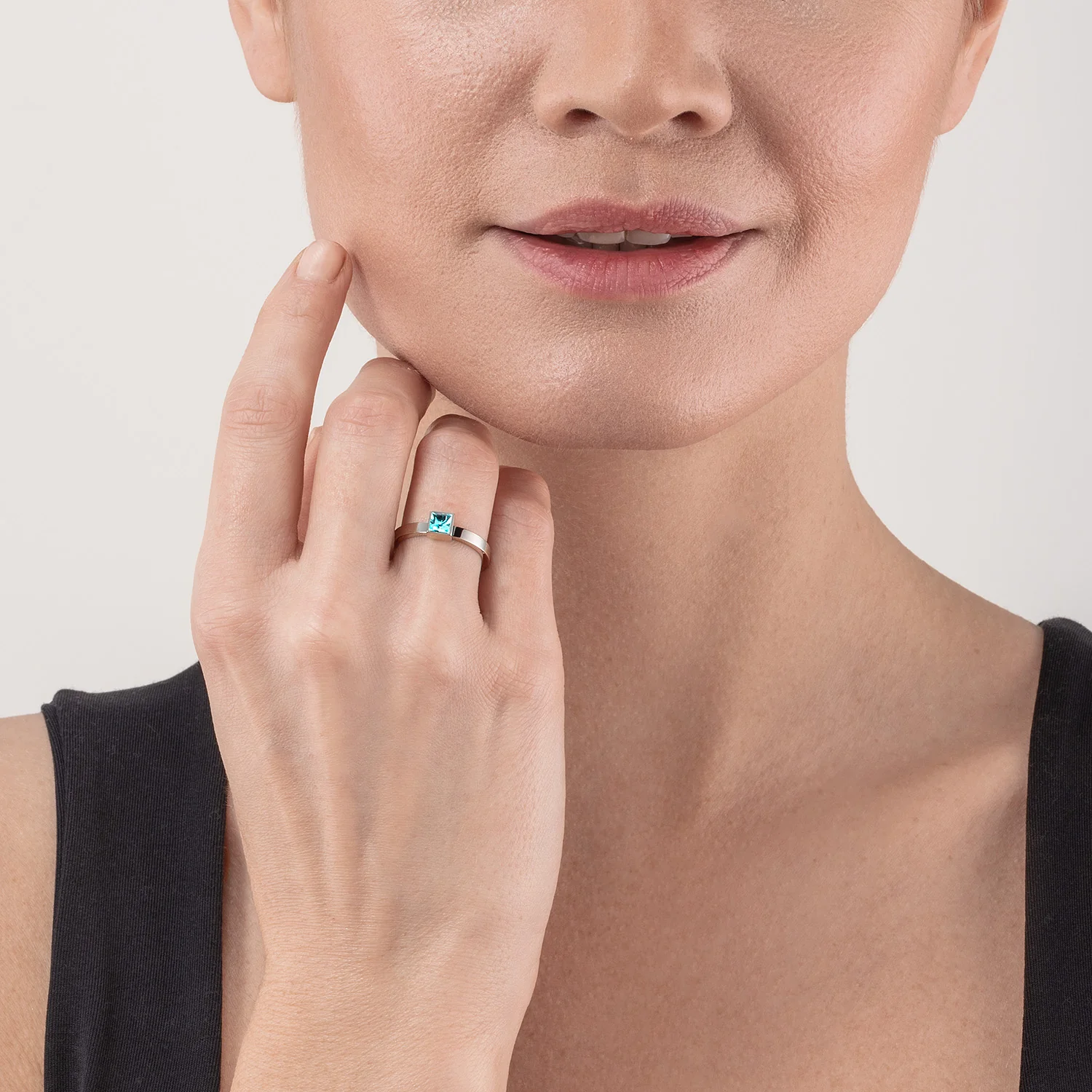 Brilliant Square small bague argent aqua - Image 3