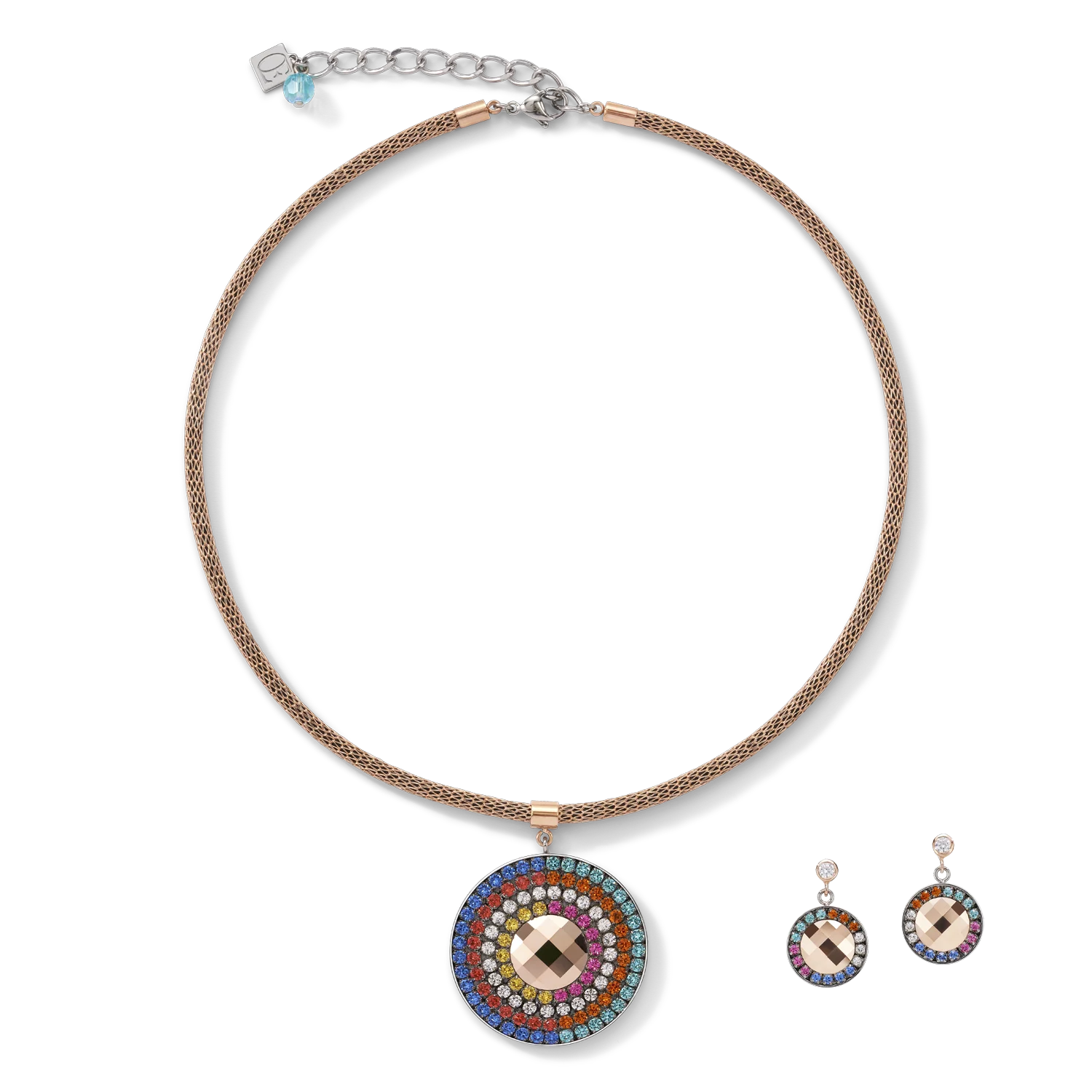 Collier Amulette Cristaux & maille multicolore - Image 3