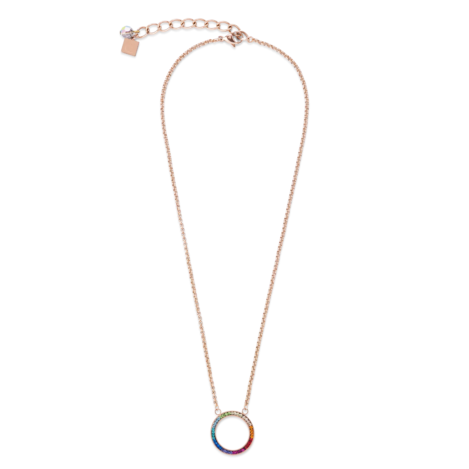 Collier Anneau Cristaux pavé & acier inoxydable or rose & multicolore