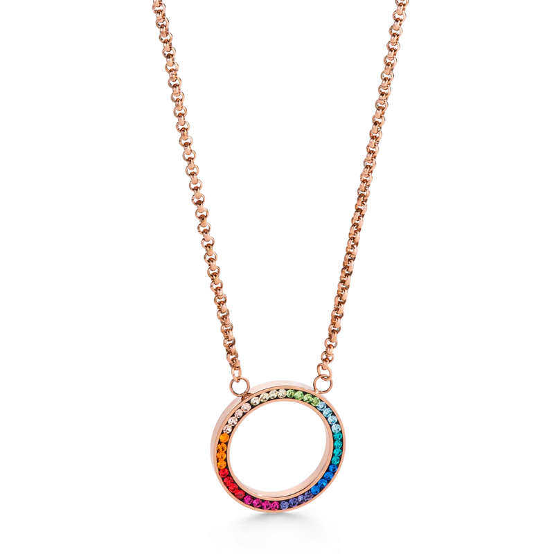 Collier Anneau Cristaux pavé & acier inoxydable or rose & multicolore - Image 2