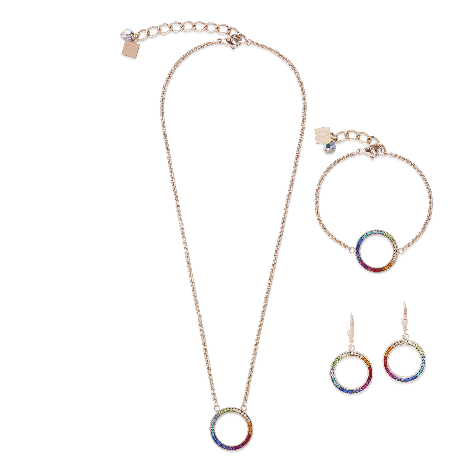 Collier Anneau Cristaux pavé & acier inoxydable or rose & multicolore - Image 3