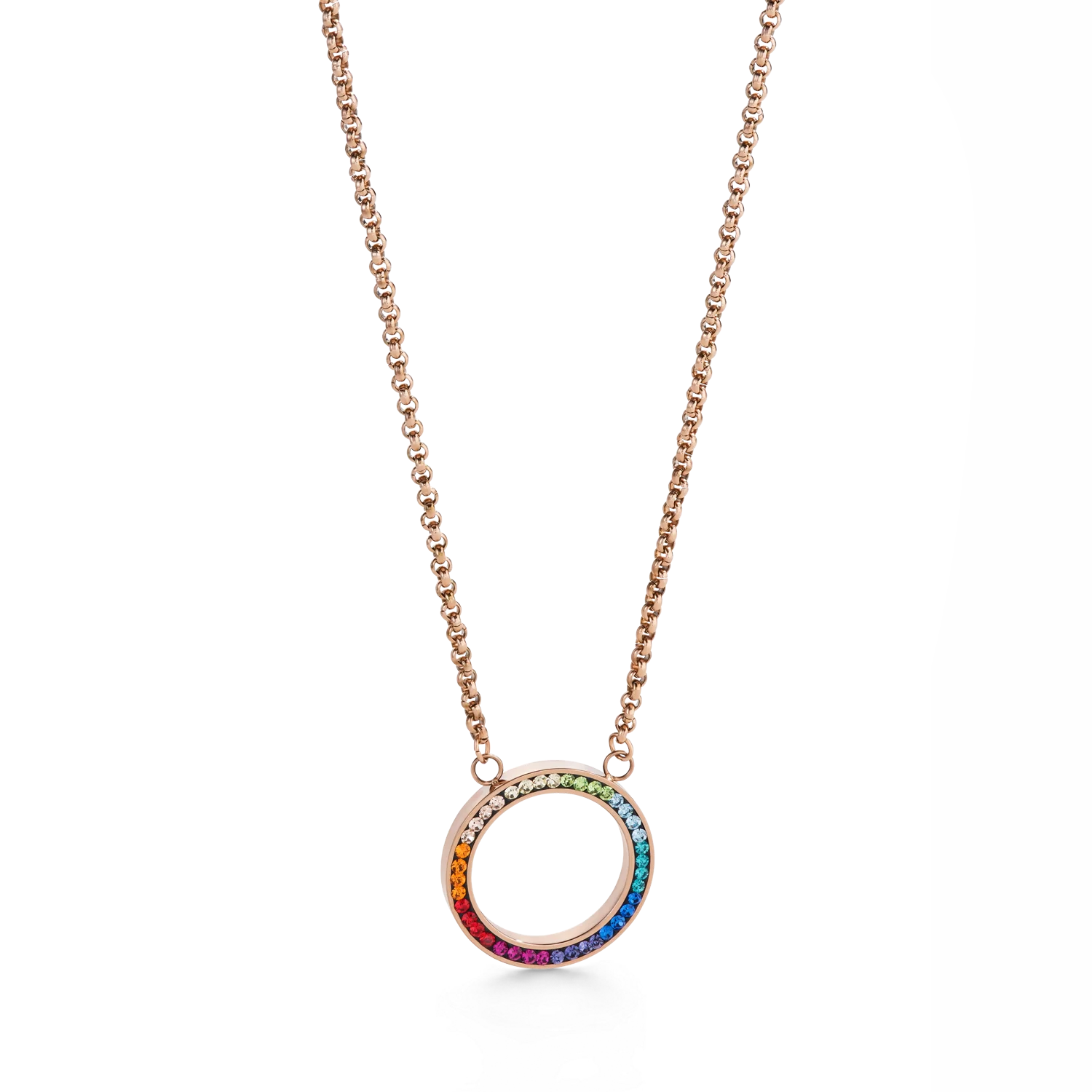 Collier Anneau Cristaux pavé & acier inoxydable or rose & multicolore - Image 4