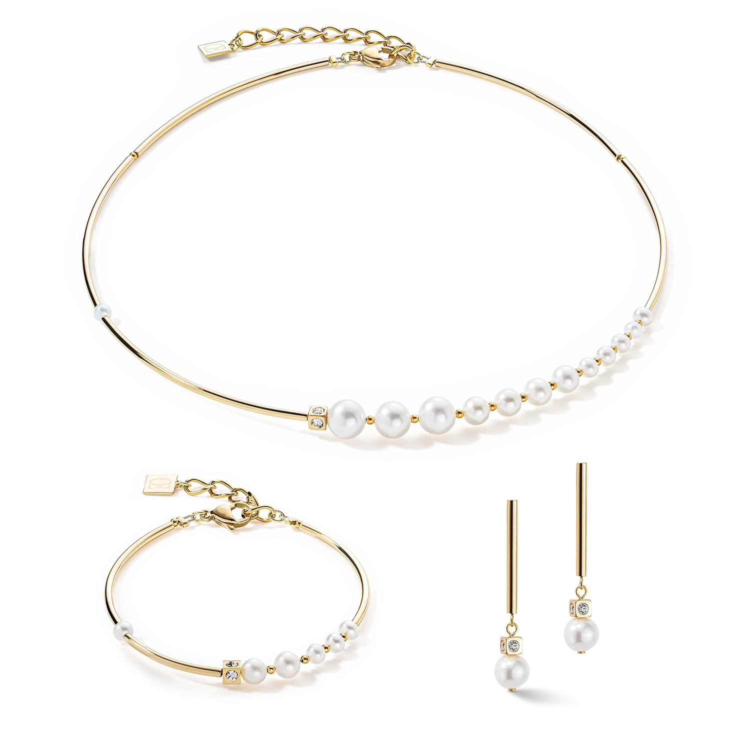 Collier Asymétrie Perles d'eau Douce & acier inoxydable blanc-or - Image 3