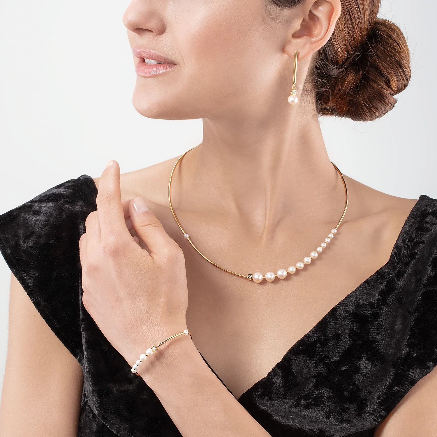Collier Asymétrie Perles d'eau Douce & acier inoxydable blanc-or - Image 4