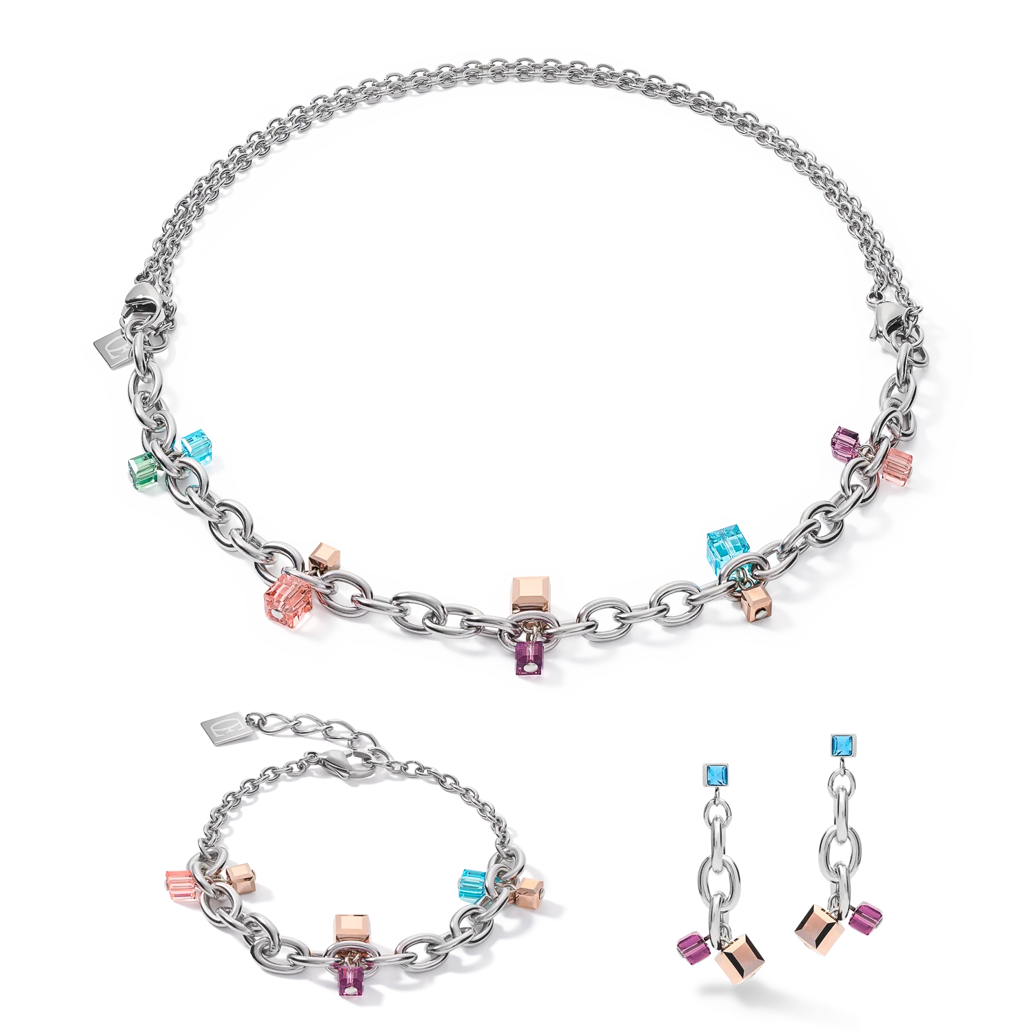 Collier casual & chunky chain acier & Cristaux  argent-multicolore Art Nouveau - Image 3