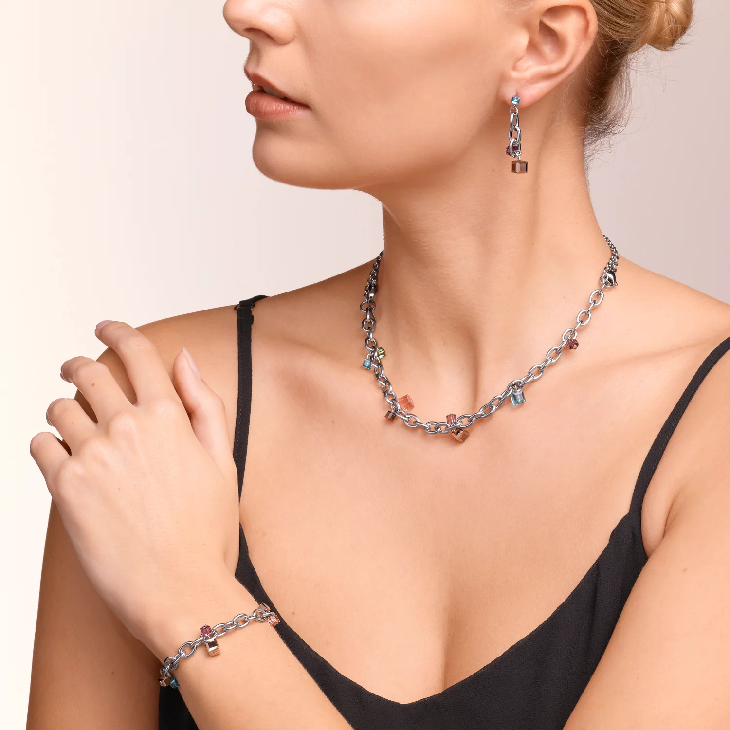 Collier casual & chunky chain acier & Cristaux  argent-multicolore Art Nouveau - Image 4