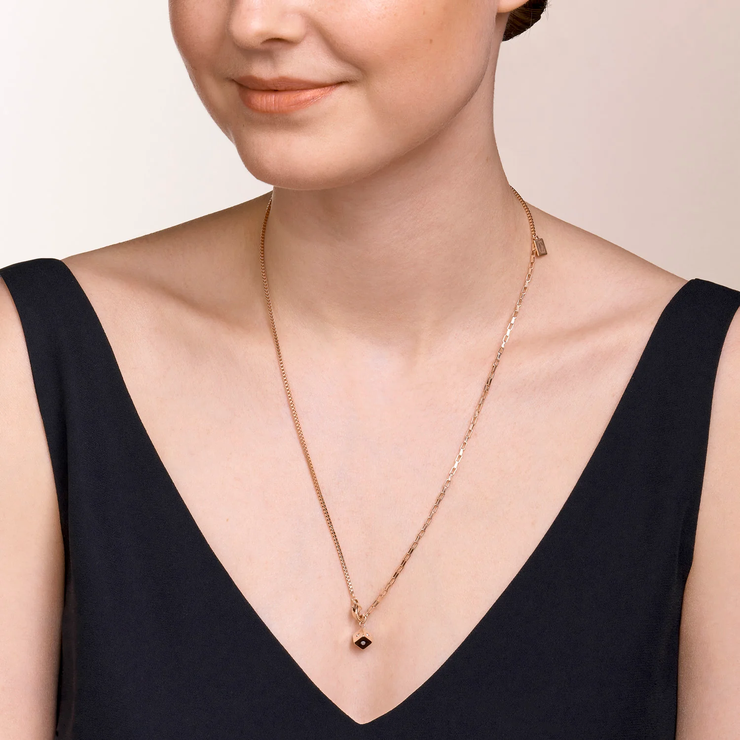 Collier Chaîne en Y ou bracelet 3 rangs Cube Crystal Dot acier inoxydable or rose - Image 3