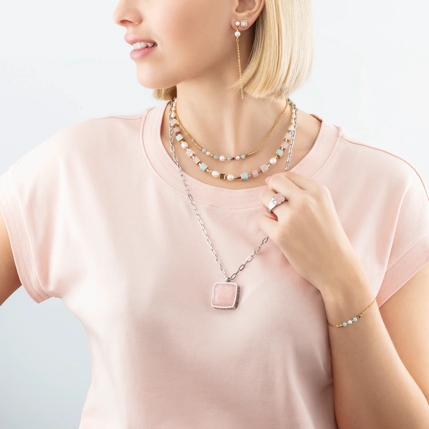Collier Classic Romantic Cubes & Pearls bicolor - Image 3