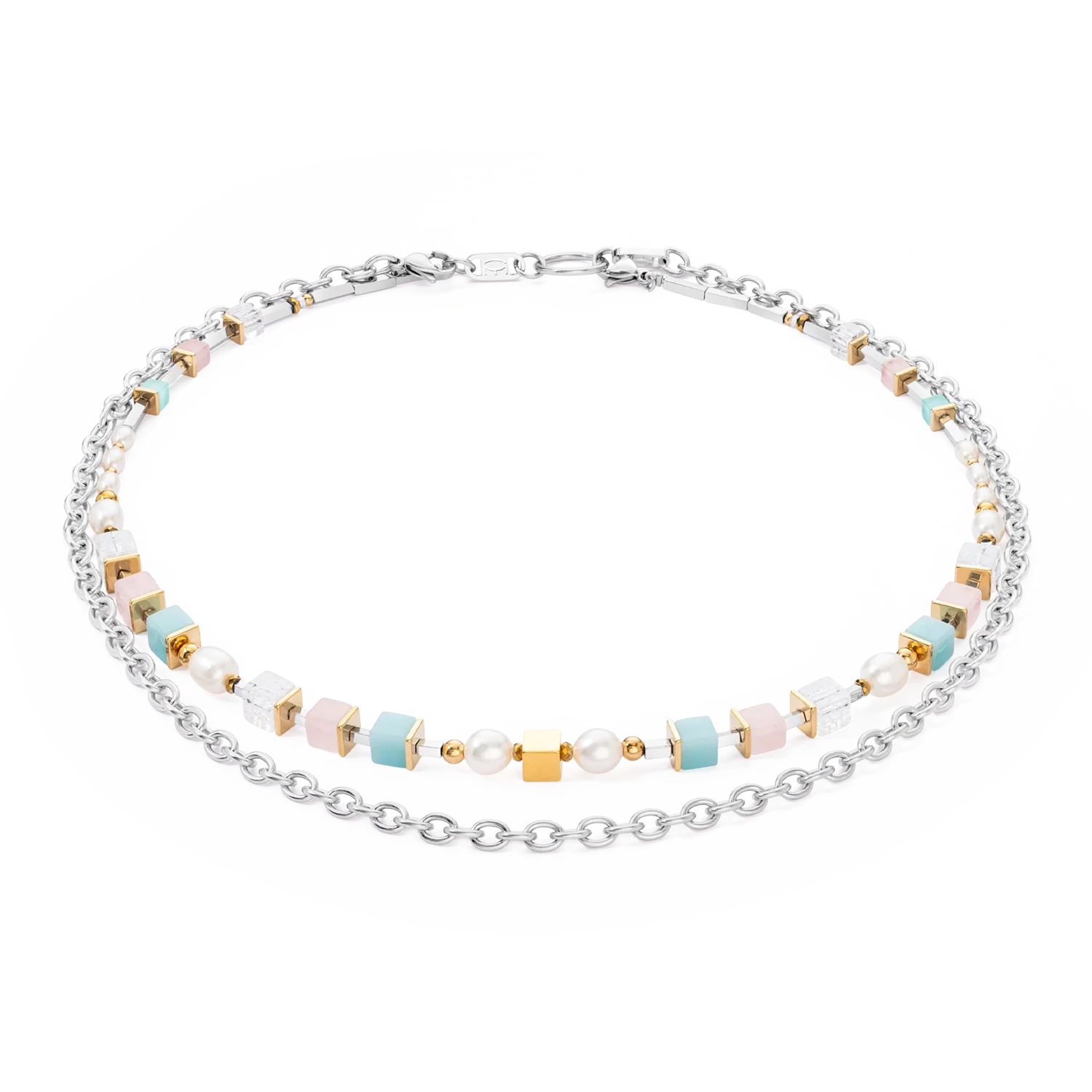 Collier Cool Romantic Cubes & Pearls bicolore