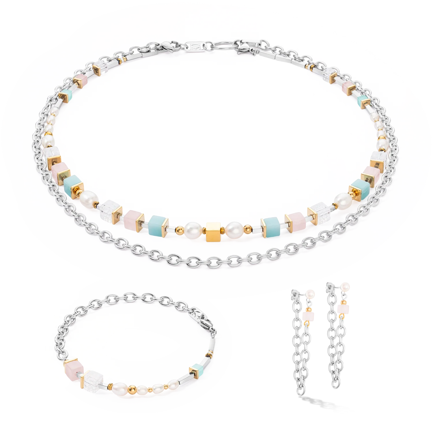 Collier Cool Romantic Cubes & Pearls bicolore - Image 3
