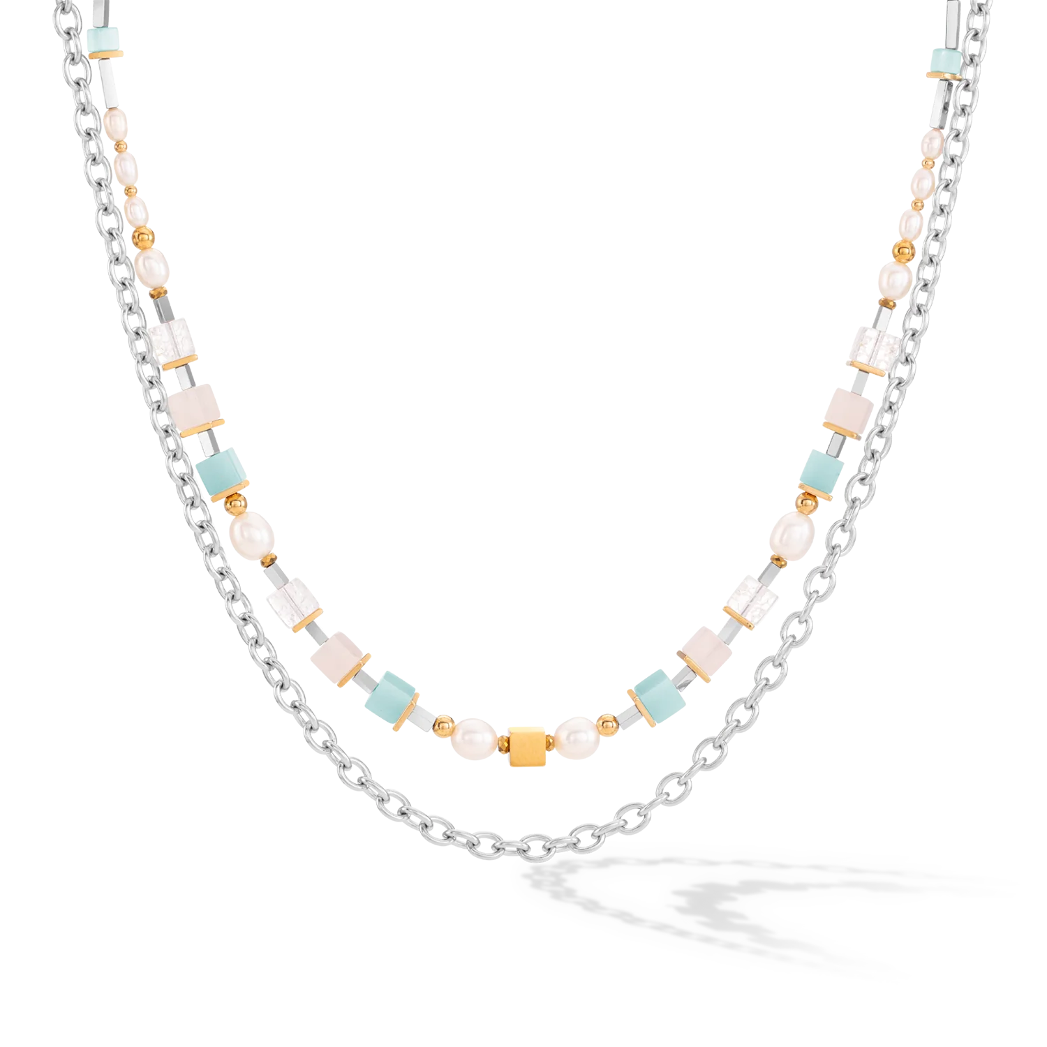 Collier Cool Romantic Cubes & Pearls bicolore - Image 4