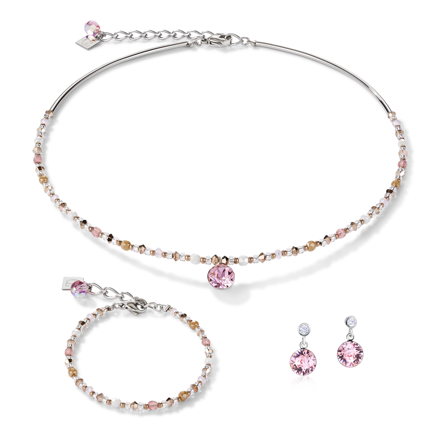 Collier Cristaux & acier inoxydable rose clair - Image 3