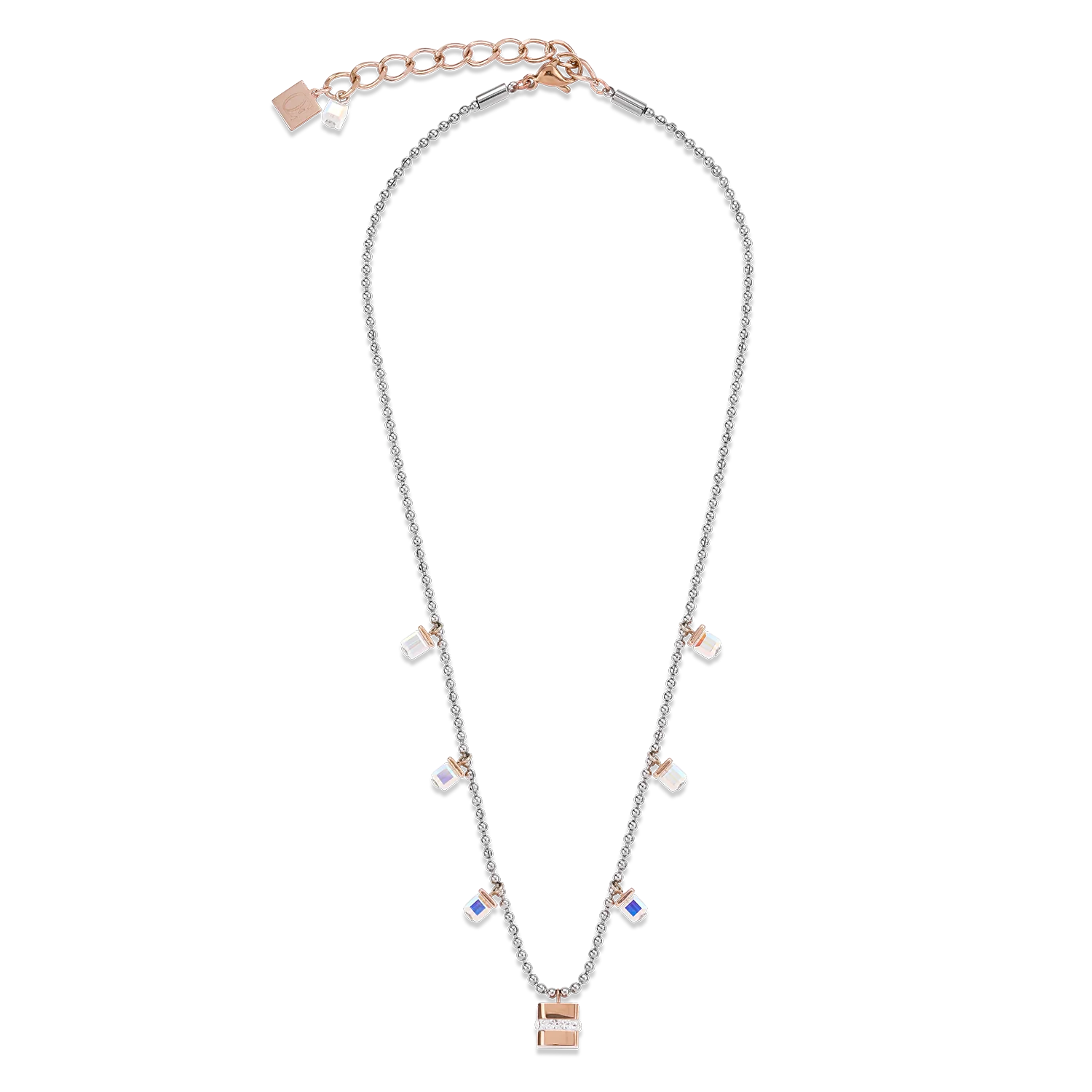 Collier Cube acier inoxydable or rose & cristaux pavé & Cristaux argent-cristal - Image 3