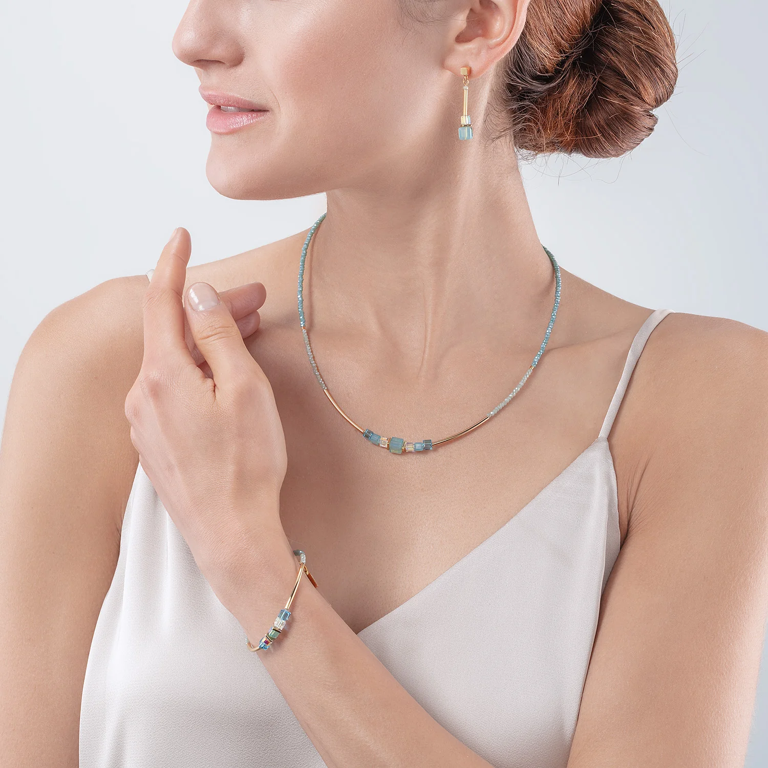 Collier Cube Story Minimalistic or-turquoise - Image 4