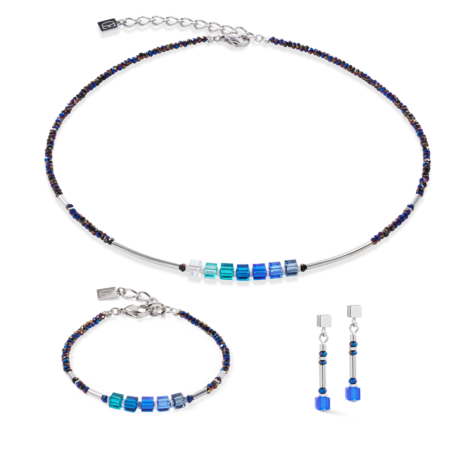 Collier Cube Story Minimalistic Sparkling bleu - Image 3