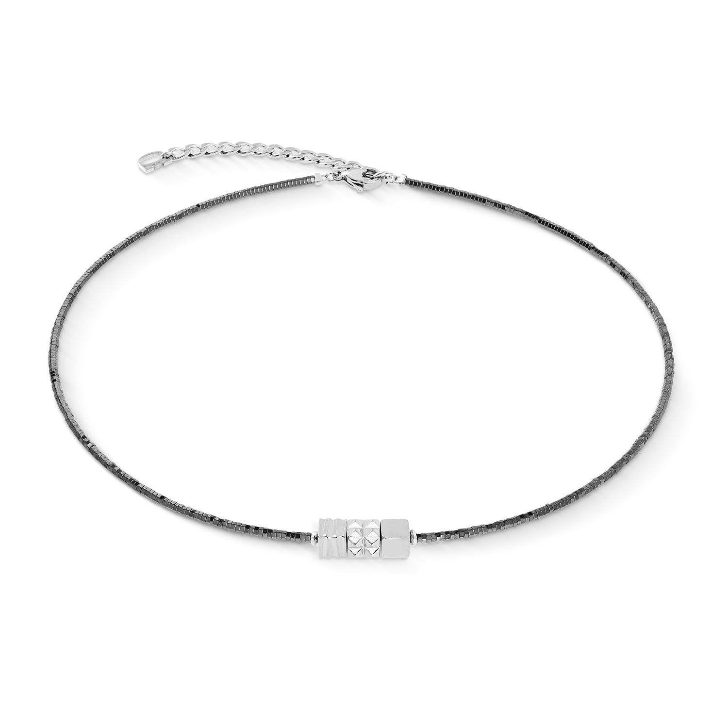 Collier Cube Trio Facets argent-gris