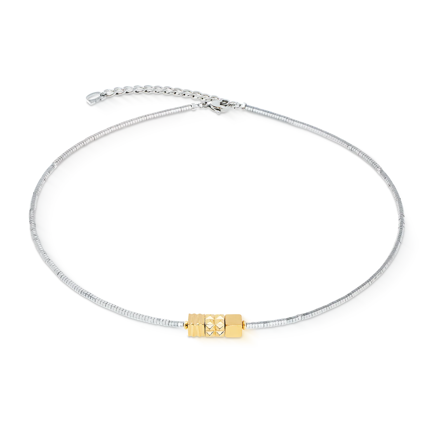 Collier Cube Trio Facets or-argent