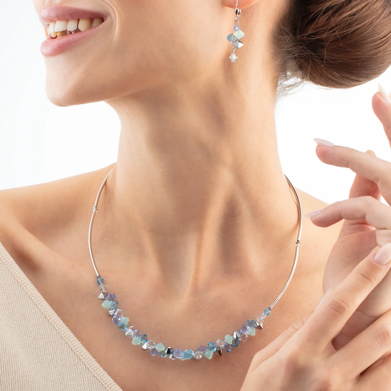 Collier Dancing Crystals argent-bleu - Image 4