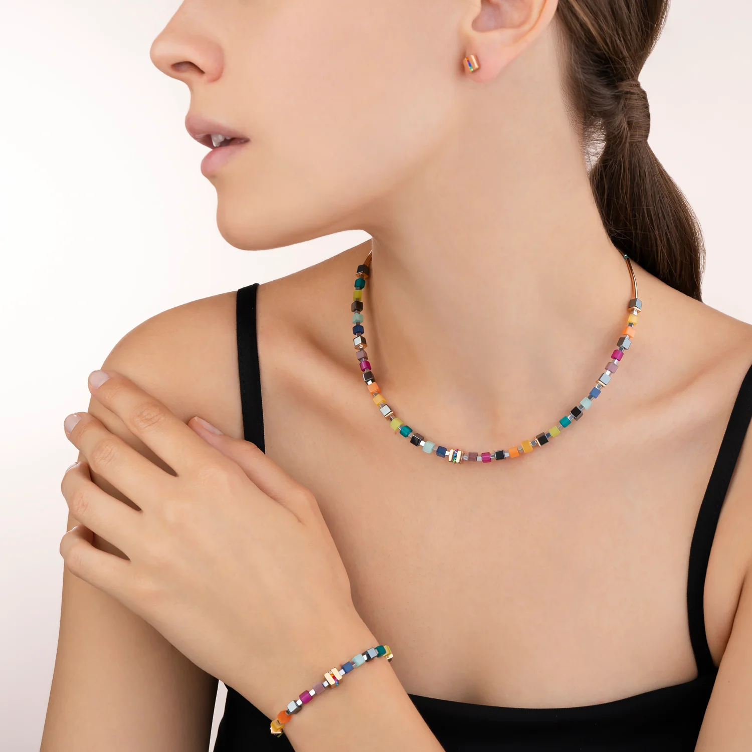 Collier GeoCUBE® Acier inoxydable or rose & cristaux pavé multicolore - Image 4