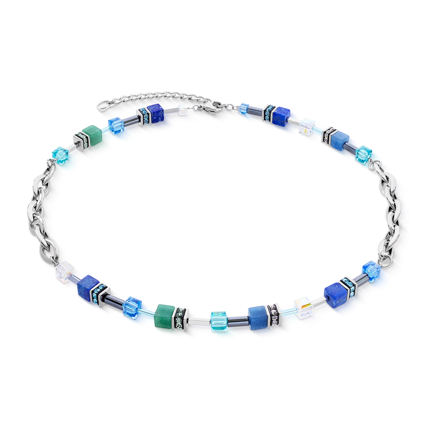 Collier GeoCUBE® Chunky Chain argent-bleu