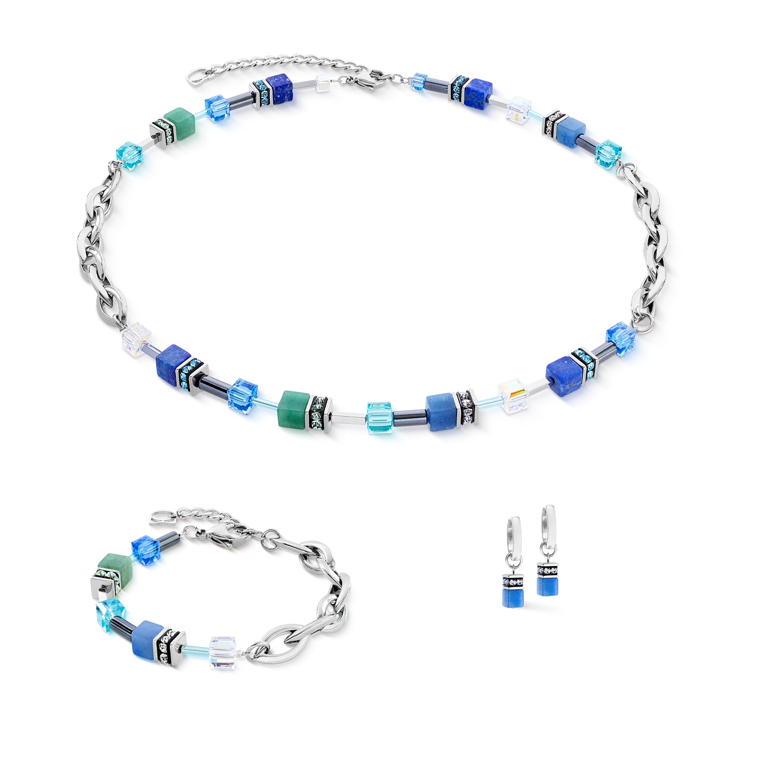 Collier GeoCUBE® Chunky Chain argent-bleu - Image 3