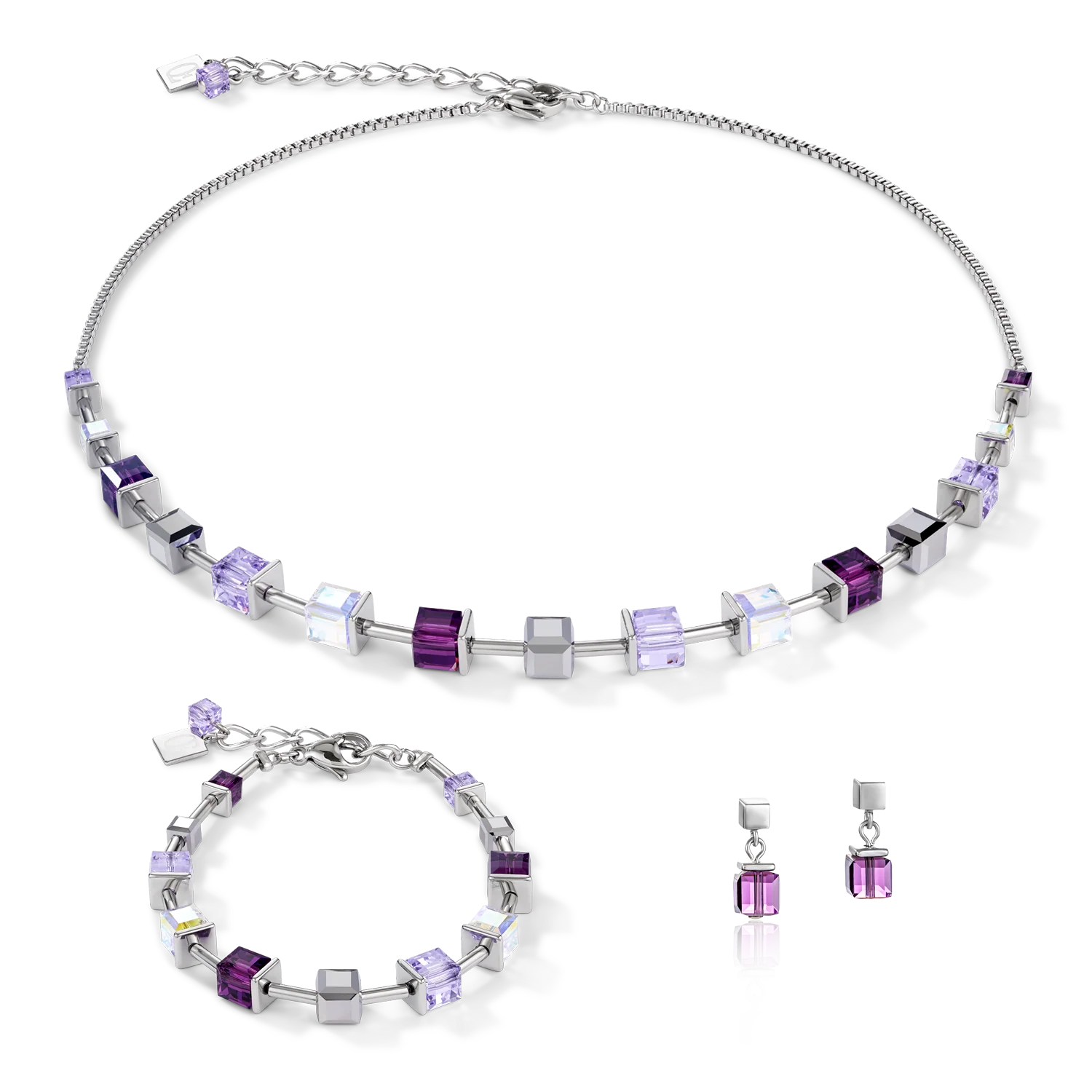 Collier GeoCUBE® Cristaux  & acier inoxydable améthyste - Image 3