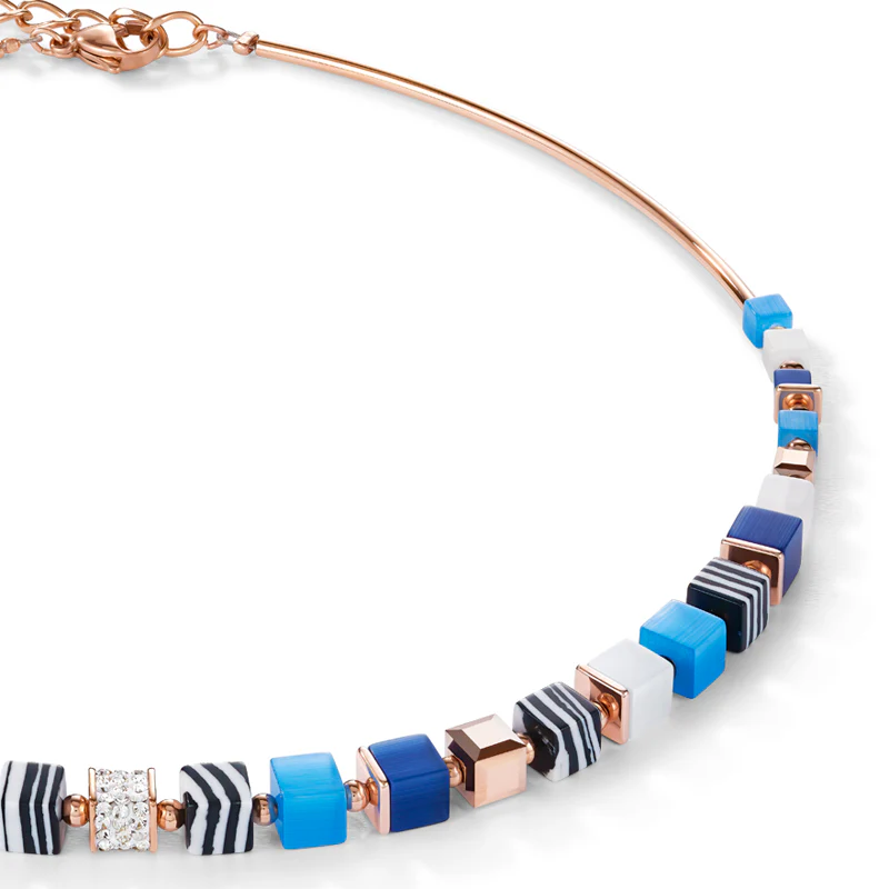 Collier GeoCUBE® Cristaux pavé, malachite synthetique & Cristaux Swarovski® bleu-turquoise - Image 2