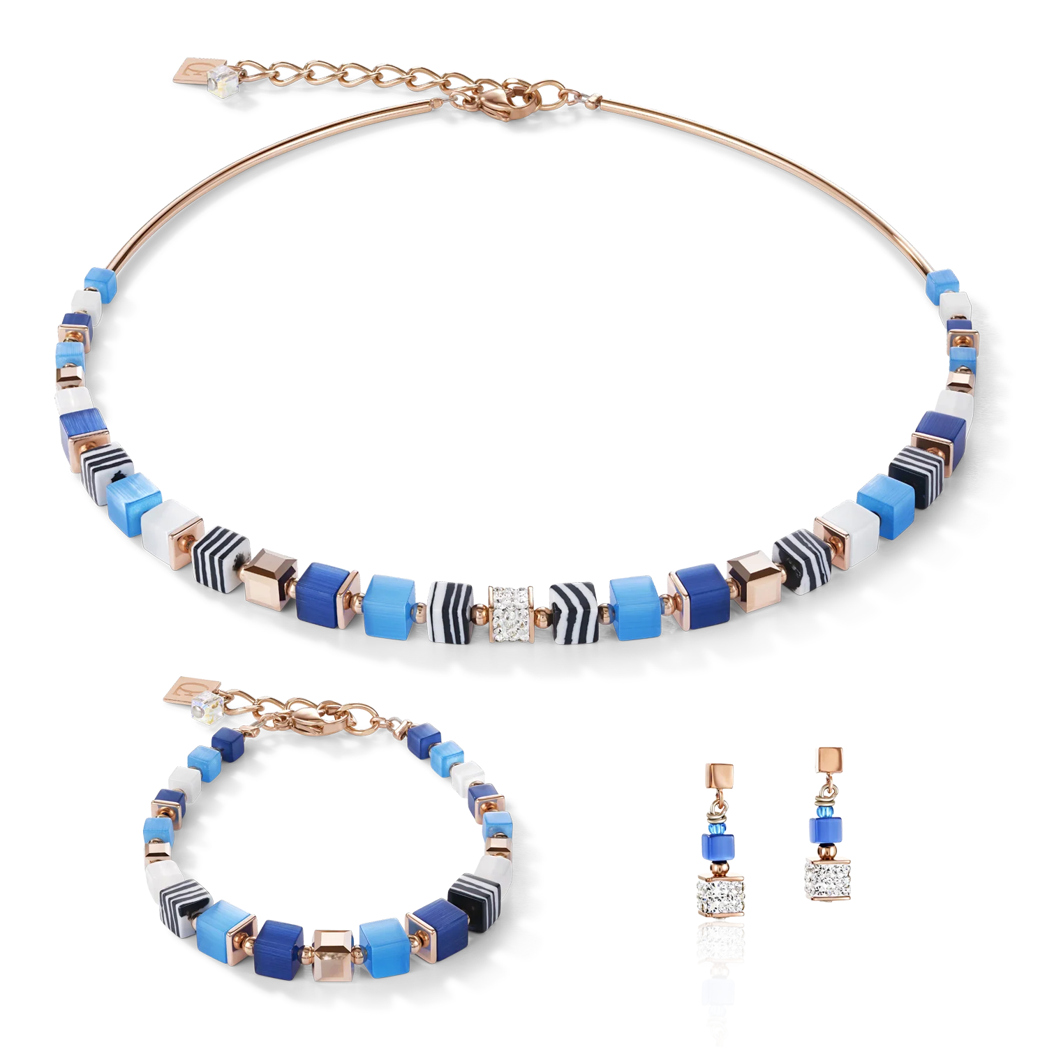 Collier GeoCUBE® Cristaux pavé, malachite synthetique & Cristaux Swarovski® bleu-turquoise - Image 3