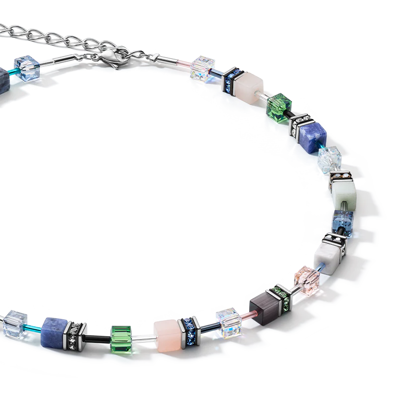 Collier GeoCUBE® Cristaux  & pierres précieuses bleu-vert - Image 2