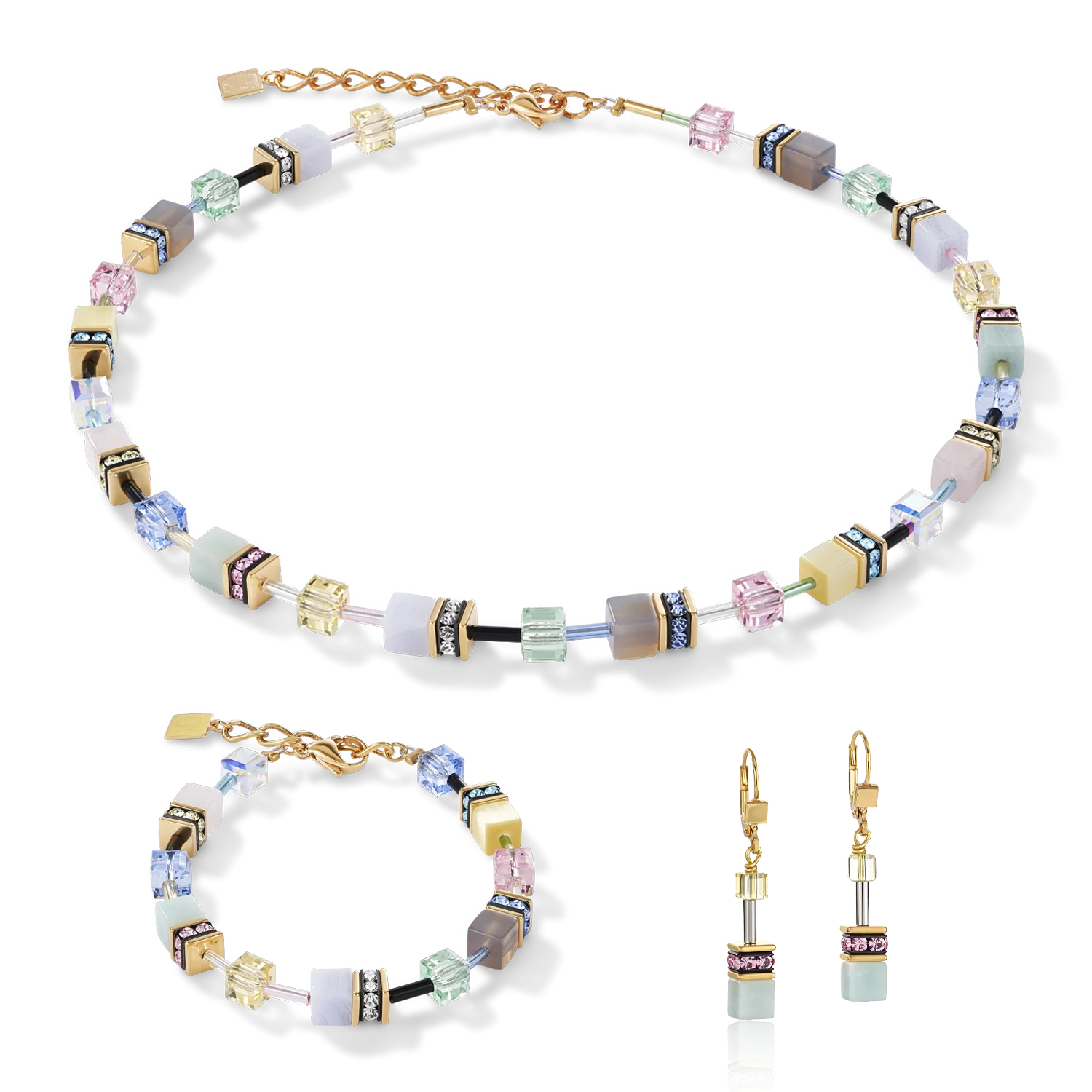 Collier GeoCUBE® Cristaux  & pierres précieuses multicolore romance - Image 3