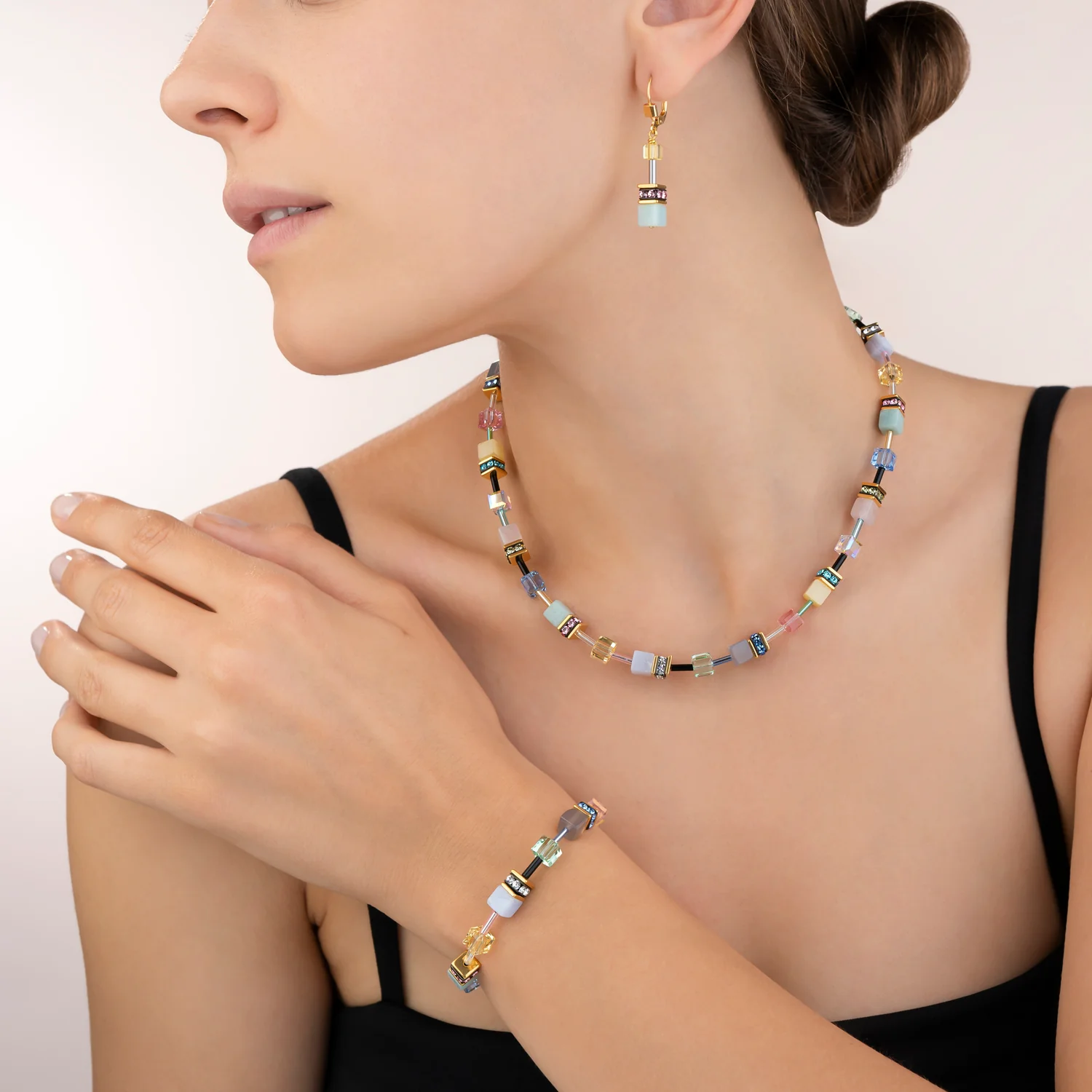 Collier GeoCUBE® Cristaux  & pierres précieuses multicolore romance - Image 4