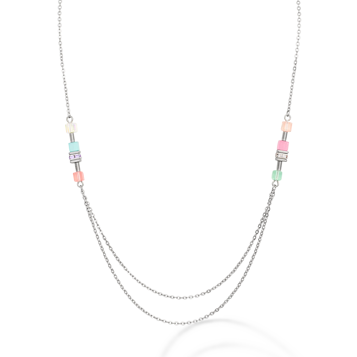 Collier GeoCUBE® double chain long acier argent multicolore-pastel - Image 4