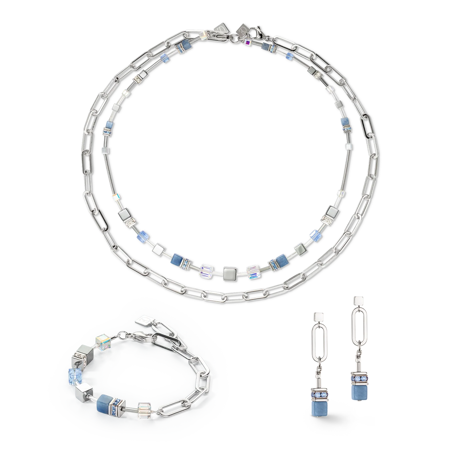 Collier GeoCUBE® Fusion Chain argent bleu - Image 3