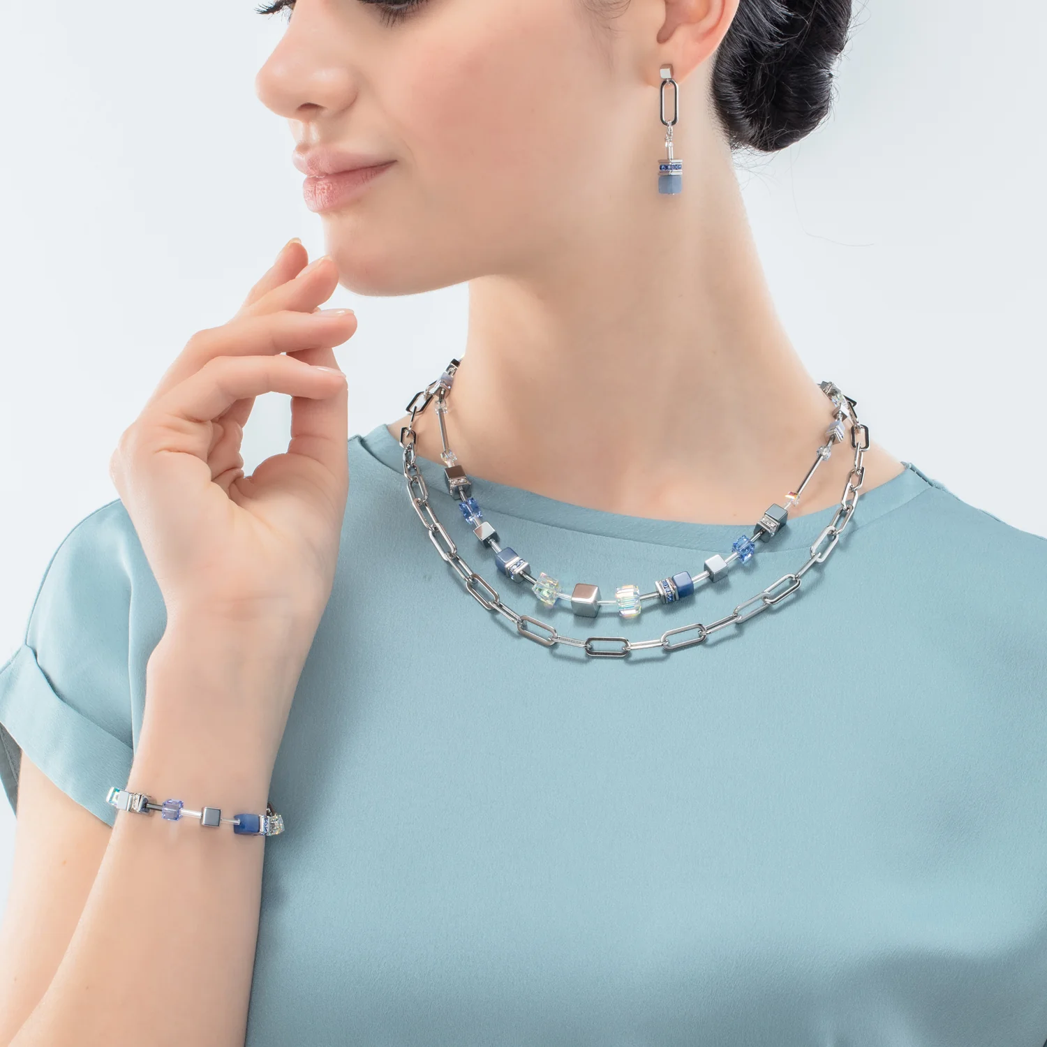 Collier GeoCUBE® Fusion Chain argent bleu - Image 4