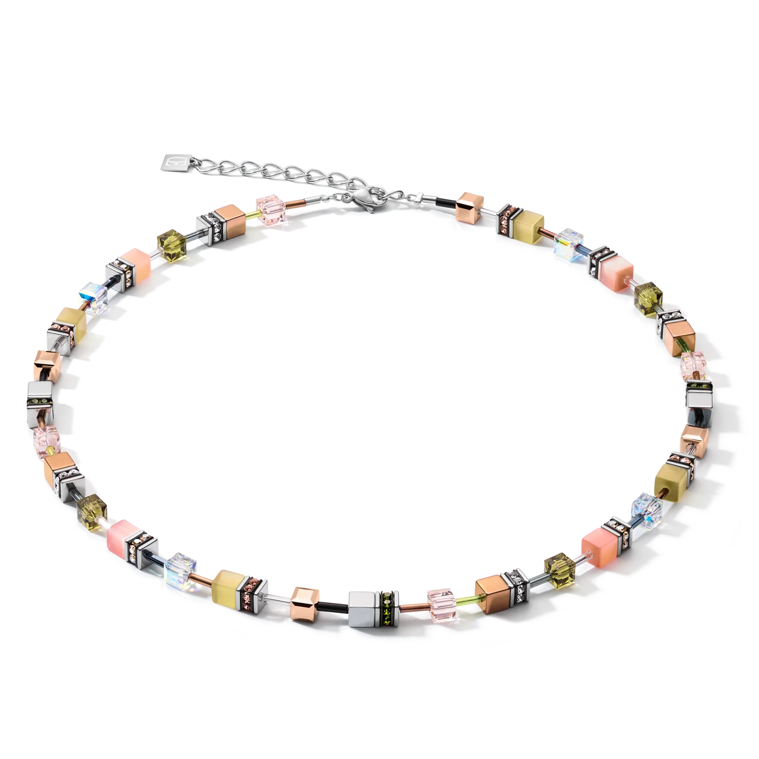 Collier GeoCUBE® medium olive-pêche