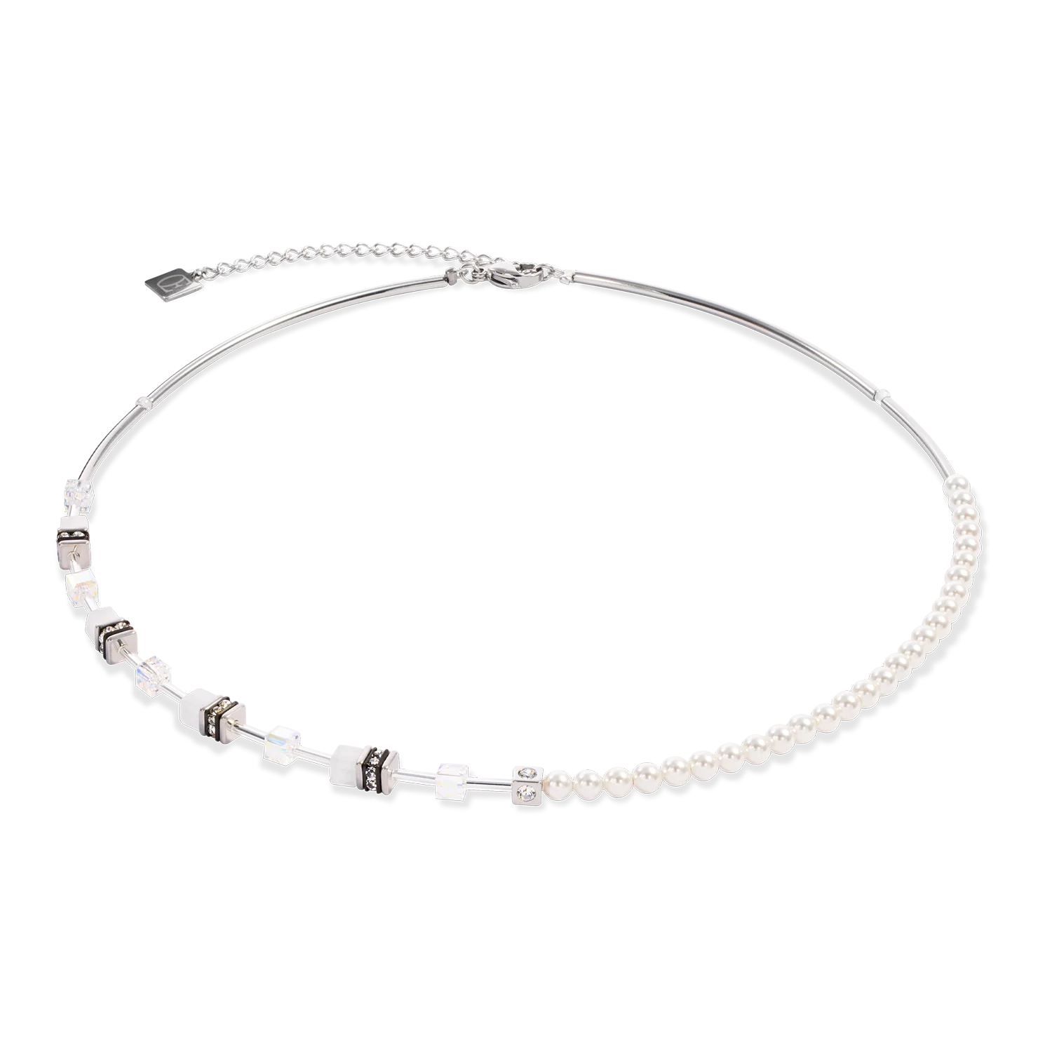 Collier GeoCUBE® Mini Fusion Pearls argent-blanc