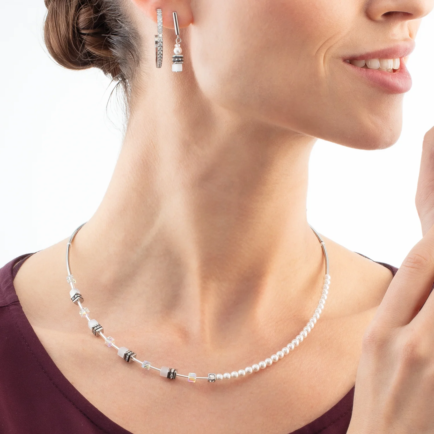 Collier GeoCUBE® Mini Fusion Pearls argent-blanc - Image 4