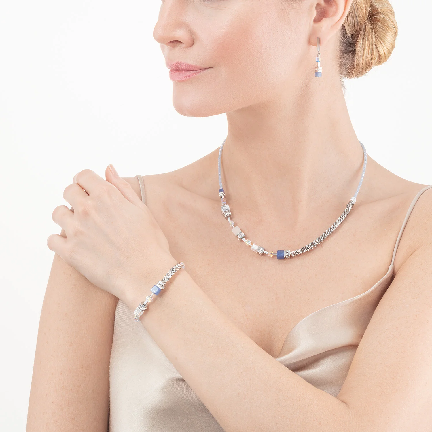Collier GeoCUBE® Precious Fusion Chunky Chain bleu clair - Image 4