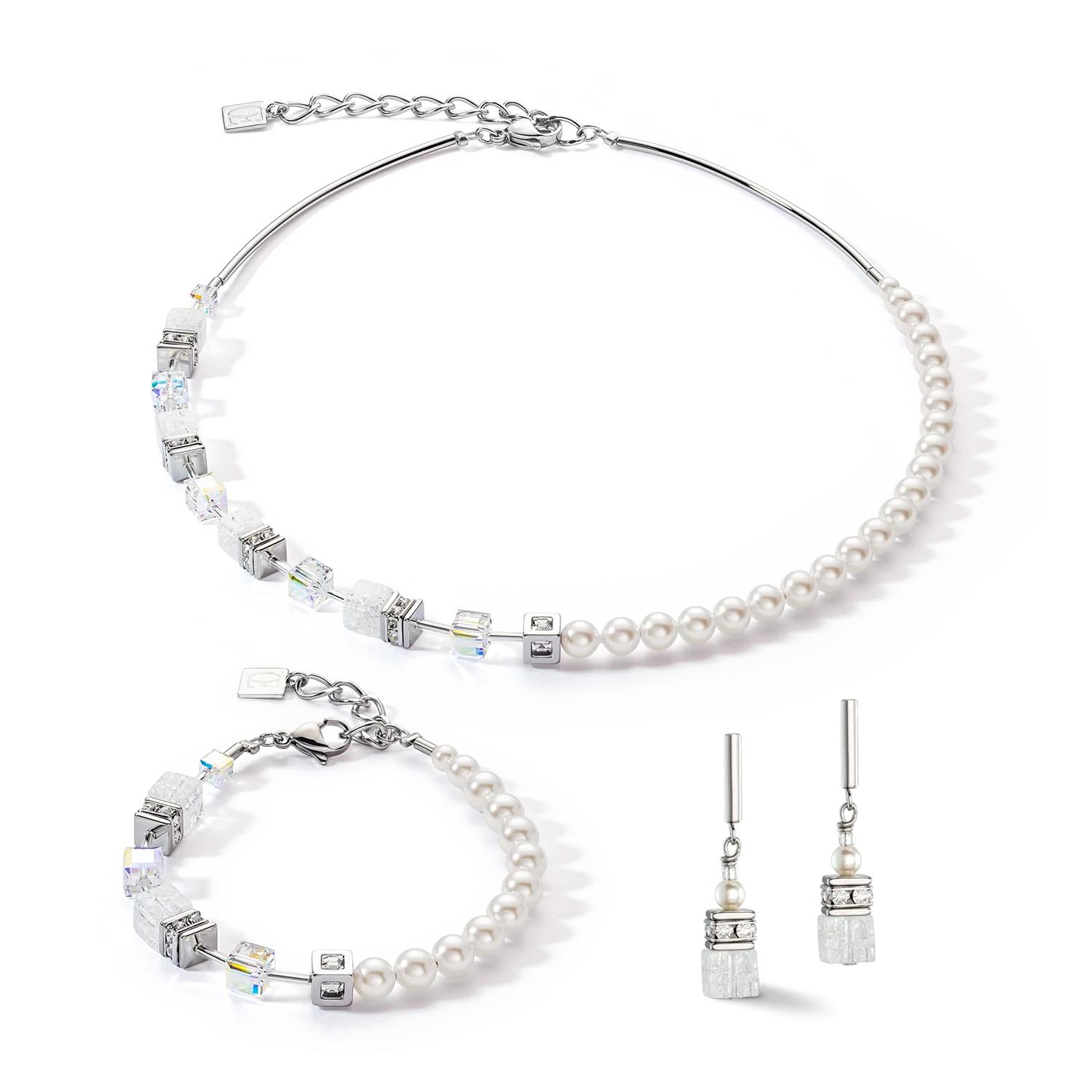 Collier GeoCUBE® Precious Fusion Pearls blanc - Image 3