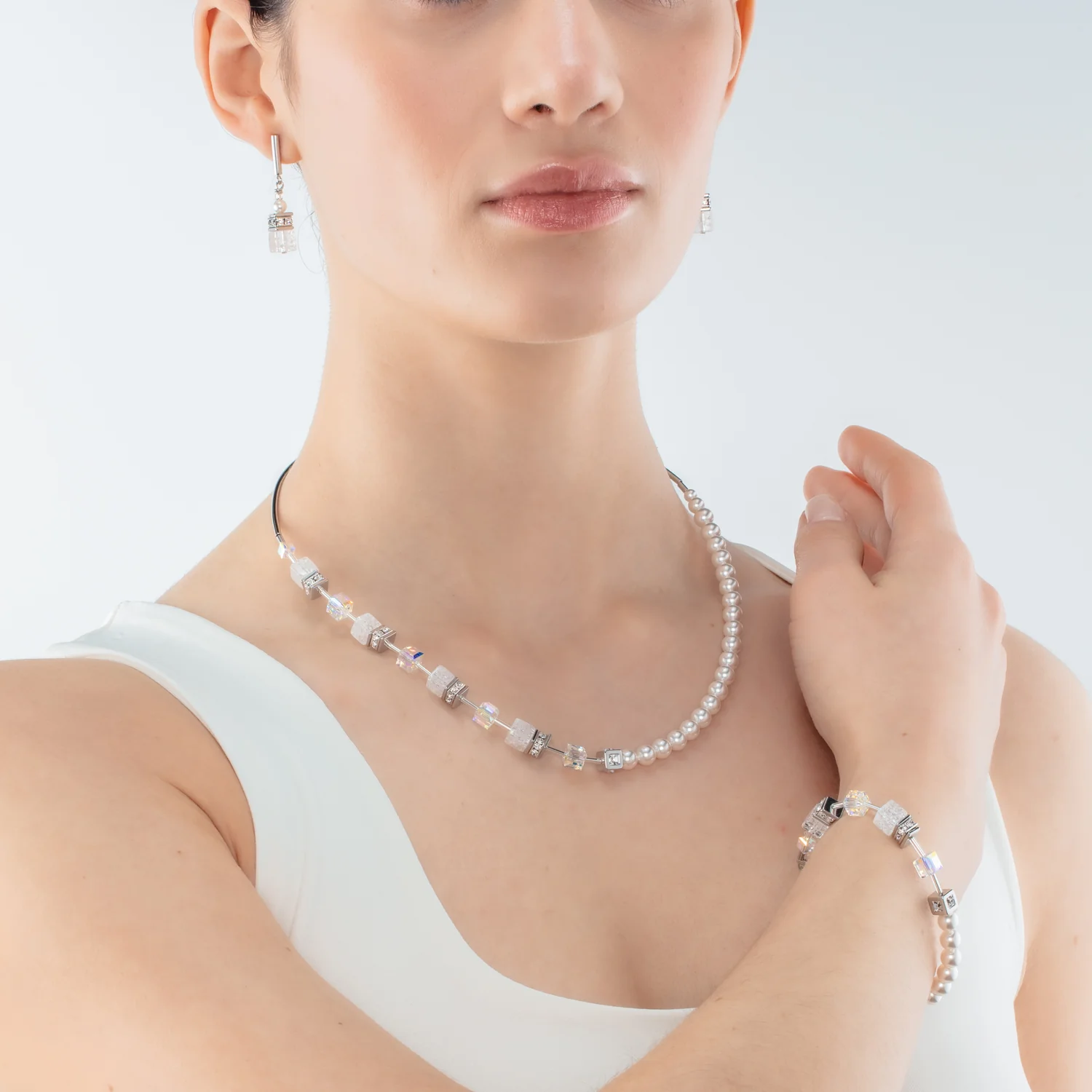 Collier GeoCUBE® Precious Fusion Pearls blanc - Image 4