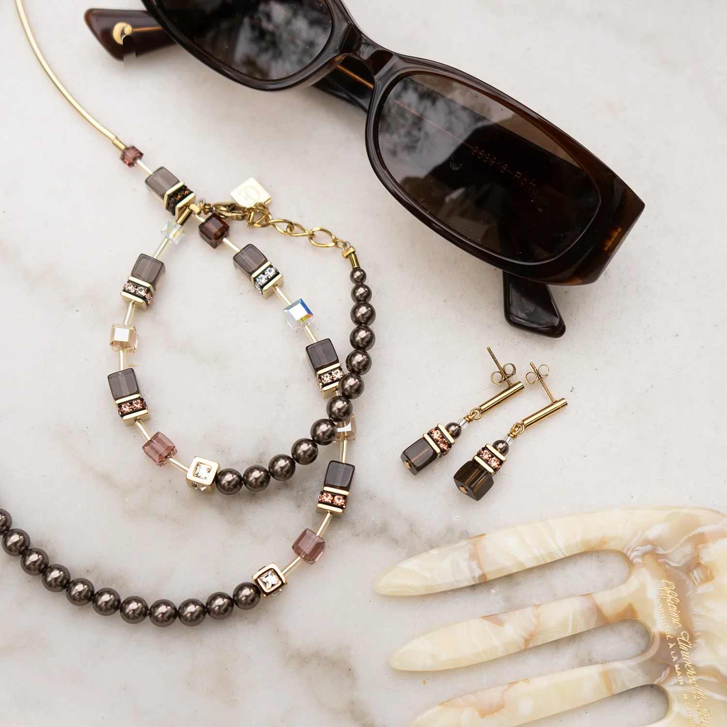 Collier GeoCUBE® Precious Fusion Pearls Mocha Mousse - Image 4
