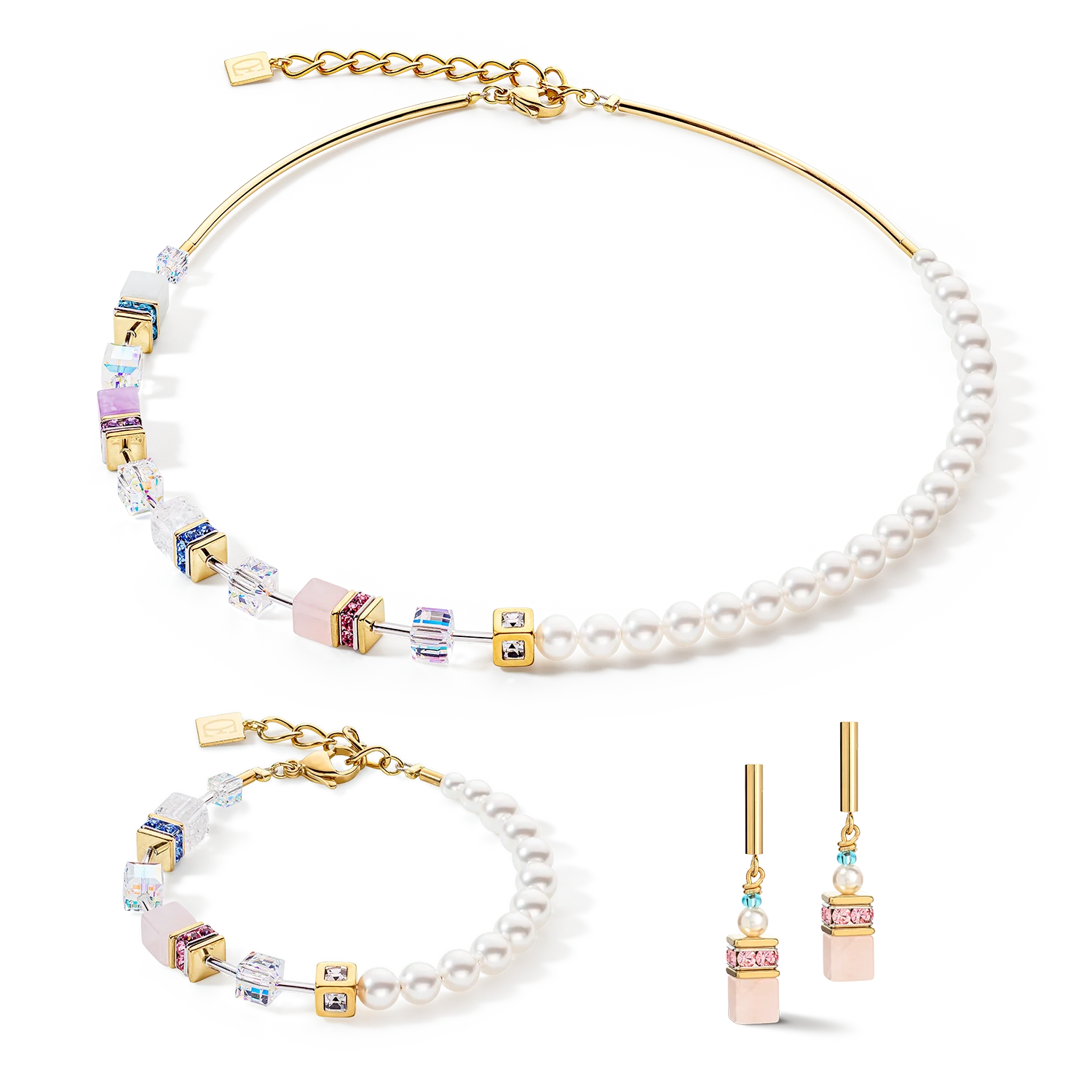 Collier GeoCUBE® Precious Fusion Pearls multicolore pastel - Image 3