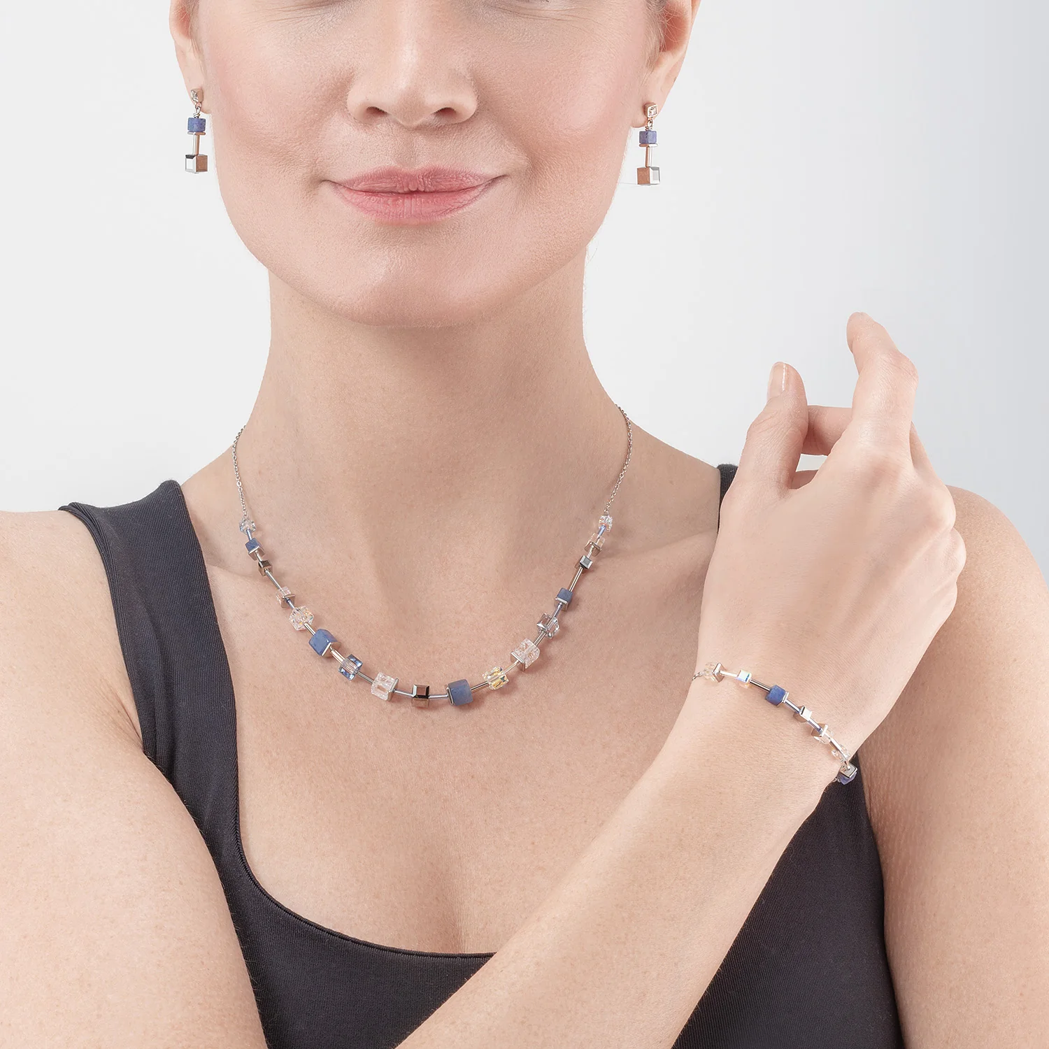 Collier GeoCUBE® Precious & Slider Closure argent bleu - Image 4