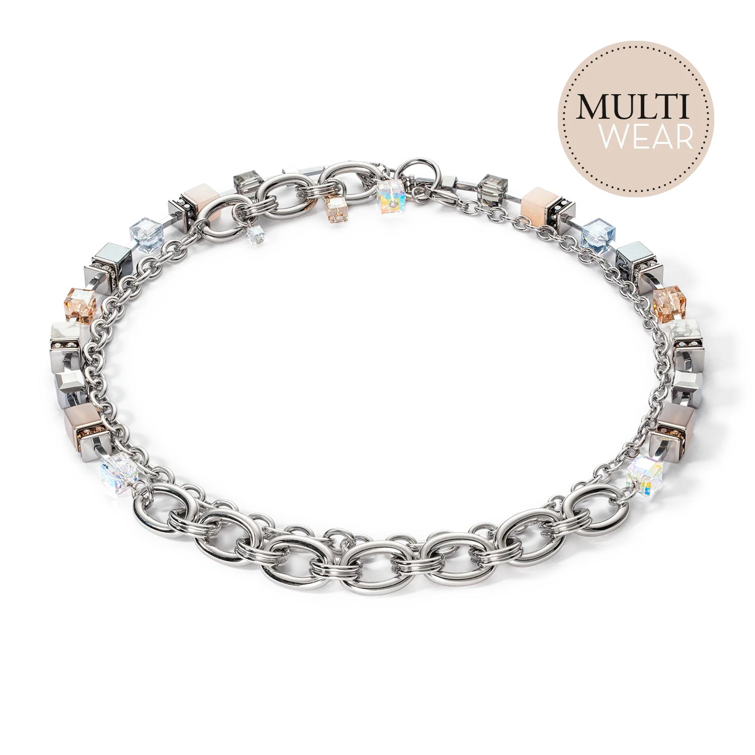 Collier GeoCUBE® Statement Precious Chunky Chain Multiwear gris-beige