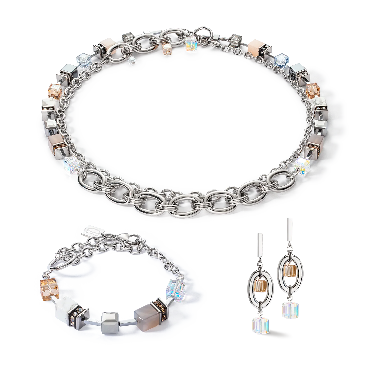 Collier GeoCUBE® Statement Precious Chunky Chain Multiwear gris-beige - Image 3