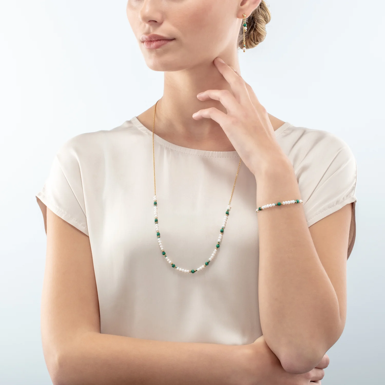 Collier Harmony Perles d'eau douce et malachite or - Image 4
